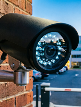 Монтаж уличной IP-камеры с ИК-подсветкой для контроля въездной зоны парковки бизнес-центра.